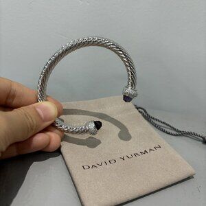 David Yurman 7mm Cable Station Bracelet Silver with Amethyst with diamonds